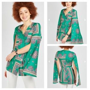 Scarf Printed Slit Sleeve Jacket